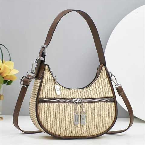 Borsa Hobo Da Donna In Pelle PU Intrecciata Borsa A Tracolla Tasche Con Cerniera Stile Francese Retrò