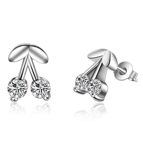 Orecchini a Bottone in Rame a Forma di Ciliegia in Stile Coreano Con Zirconia Viola Bianco Per Donna Gioielli di Moda