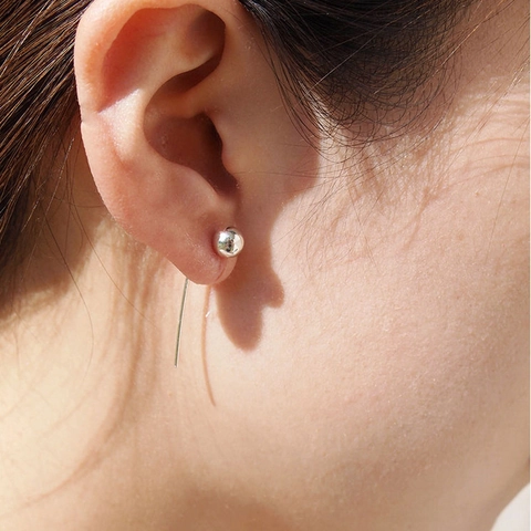 925 Sterling Silber Kugel Ohrstecker Mit Langem Stab Minimalistischer Geometrischer Quastenstil Für Damen