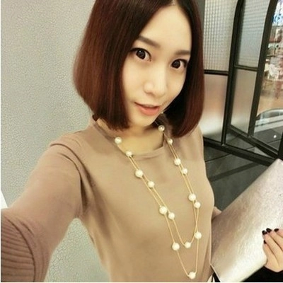 Collana Lunga Di Künstliche Perle Sintetiche Doppio Strato Lega Multistrato Catena Per Maglione Gioielli Eleganti Accessori Per Donne