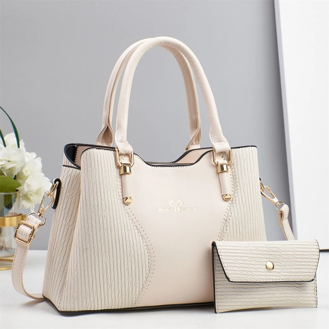 Borsa A Mano E Portafoglio Da Donna In Pelle PU Cuciture A Contrasto Borsa A Tracolla Grande Capacità Moda Elegante