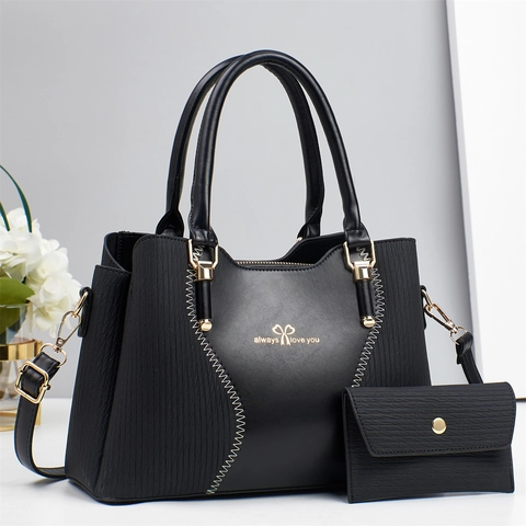 Borsa A Mano E Portafoglio Da Donna In Pelle PU Cuciture A Contrasto Borsa A Tracolla Grande Capacità Moda Elegante