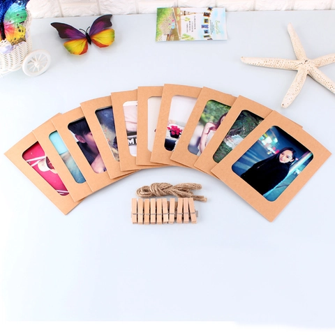Retro Kraftpapier Fotorahmen Zum Aufhängen Mit Holzklammern Und Juteseil Für Wanddeko DIY Display Nordic Stil