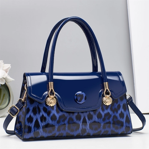Dames Handtas Glanzend PU Leer Luipaardprint Schelp Hangers Koreaanse Stijl Vintage Schoudertas