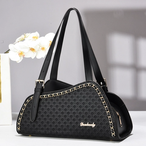 Sac À Main En Cuir PU À Texture Tissée Avec Chaîne Dorée Sac À Épaule Élégant Grand Fourre-tout Pour Femme