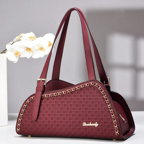 Dumpling Handtasche Mit Webstruktur PU Leder Goldkettendekor Achsel Schultertasche Für Damen Chic Pendler Stil
