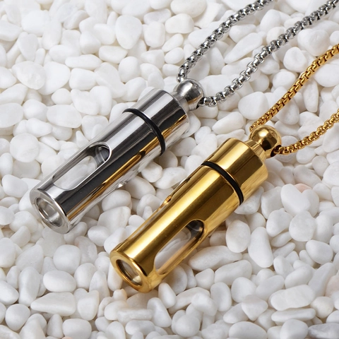 Stainless Steel Essential Oil Perfume Bottle Pendant Necklace Capsule Cylinder With Glass Window Memorial Jewelry For Unisex