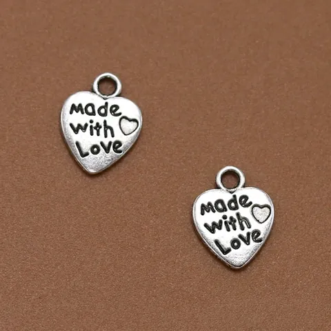 Heart Shaped Alloy Charms Made With Love Engraved Pendants For DIY Jewelry Making Vintage Style Craft Findings