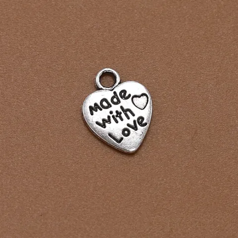 Heart Shaped Alloy Charms Made With Love Engraved Pendants For DIY Jewelry Making Vintage Style Craft Findings