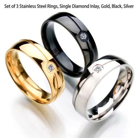 Minimalist 316L Stainless Steel Rhinestone Inlaid Ring For Men Women Geometric Personalized Finger Jewelry Band Ring