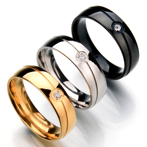 Minimalist 316L Stainless Steel Rhinestone Inlaid Ring For Men Women Geometric Personalized Finger Jewelry Band Ring