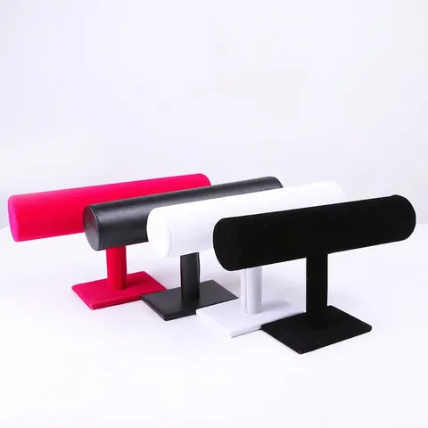 Jewelry Display Stand T-Bar Bracelet Holder Single Tier Watch Organizer Velvet Leather Linen Surface For Desktop