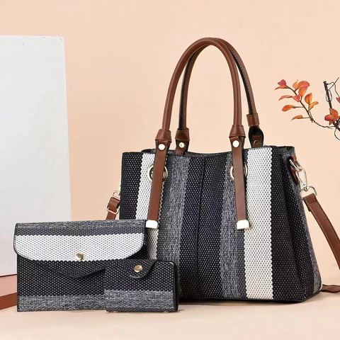 Vintage Ριγέ Υφαντή Δερμάτινη Τσάντα Tote Φάκελος Clutch Και Θήκη Καρτών Κομψή Καθημερινή Τσάντα Ώμου Για Γυναίκες