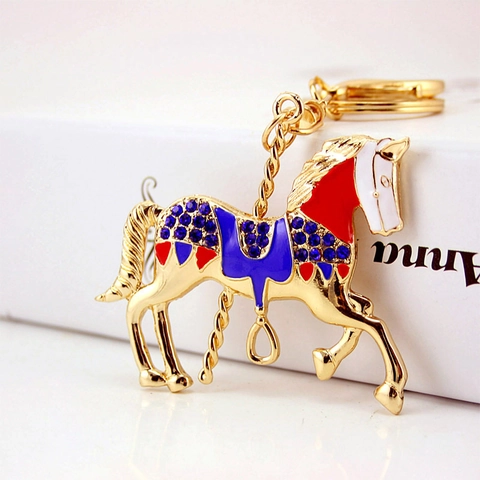 Portachiavi Cavallo Carosello Lega Di Zinco Strass Smalto Ciondolo Borsa Carino Cartone Animato Regalo Donne Ragazze