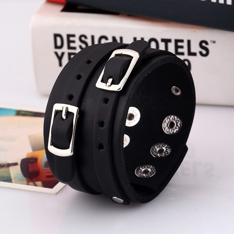 Bracciale in Vera Pelle Punk da Uomo Polsino Largo in Pelle Bovina con Borchie Vintage Rock Gothic Regolabile Fibbia in Lega Gioielli