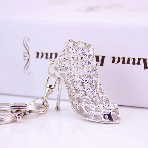 Creative Hollow High Heel Shoe Keychain Metal Zinc Alloy Bag Pendant Accessory For Women Gift