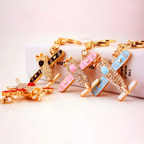 Airplane Helicopter Motorcycle Car Keychain Zinc Alloy Rhinestone Enamel Bag Charm Pendant Luxury Gift