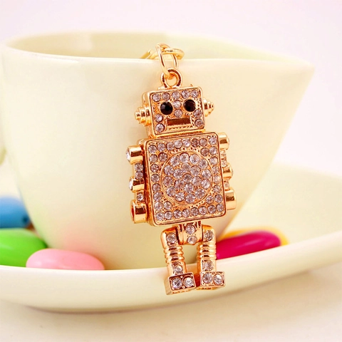 Schattige Creatieve Robot Sleutelhanger Goud Zinklegering Ingelegd Met Strass Metalen Hanger Sleutelhanger Voor Mannen Vrouwen Cadeau Sieraden