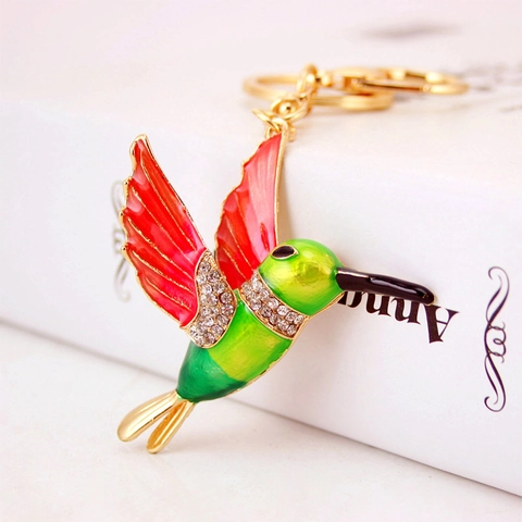 Hummingbird Keychain Zinc Alloy Enamel Bird Key Ring With Rhinestone Animal Shape Bag Charm Jewelry Gift For Women