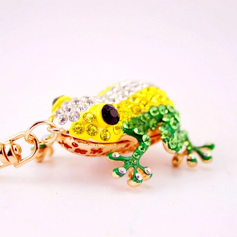 Frosch Schlüsselanhänger Strass Emaille Metall Tieranhänger Funkelnd Auto Schlüsselring Tasche Charme Schmuck Zubehör Süßes Geschenk