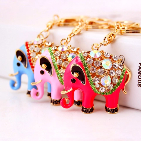 Schattige Emaille Olifant Sleutelhanger Voor Vrouwen Glinsterende Strass Dier Sleutelring Goudkleurige Legering Tas Bedeltje Hanger Cadeau
