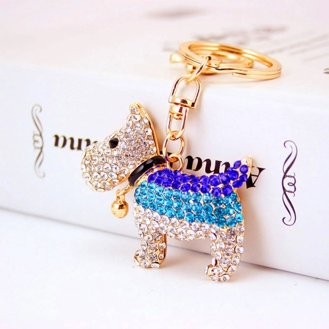 Cute Dog Keychain Zinc Alloy Rhinestone Puppy Pendant With Bell Sparkly Animal Key Ring For Women Bag Accessories