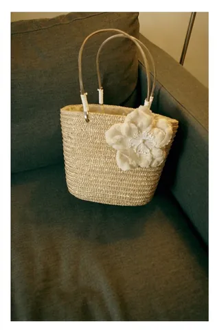 Borsa Di Paglia Intrecciata Con Grande Fiore Di Lino Per Estate Spiaggia Vacanze Stile Boho Donne
