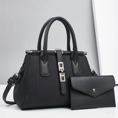 Sac À Main Et Petite Pochette Pour Femmes En Cuir PU Texture Plissée Poignée Bandoulière Grande Capacité Chic Tendance Élégant