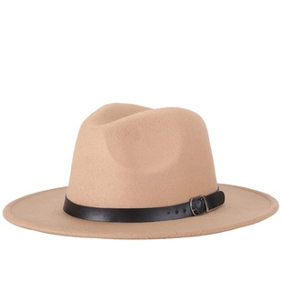 Klassieke Wollen Vilt Fedora Hoed Brede Rand Jazz Hoed Met Riemgesp Verstelbaar Elegante Britse Stijl