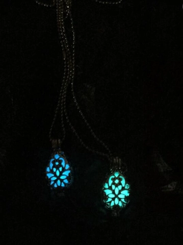 Collar Con Colgante Luminoso Patrón Gota De Agua Hueco Brilla En La Oscuridad Joyería Vintage Cobre Plateado Estilo Antiguo