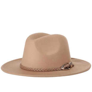Damen Vintage Fedora Hut Mit Breiter Krempe Geflochtener Gürtelschnalle Baumwollmischung Filz Jazzhut Für Herbst Winter Mode