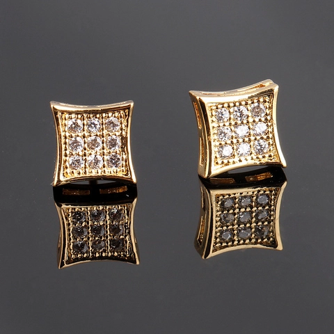 Boucles D'oreilles À Clous Carrées Géométriques Cuivre Micro Pavé Zircone Cubique Bijoux Hip Hop Hommes Femmes