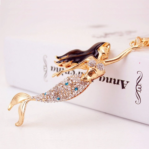 Mermaid Keychain Zinc Alloy Rhinestone Enamel Colorful Pendant Bag Charm Sparkling Metal Key Ring For Women