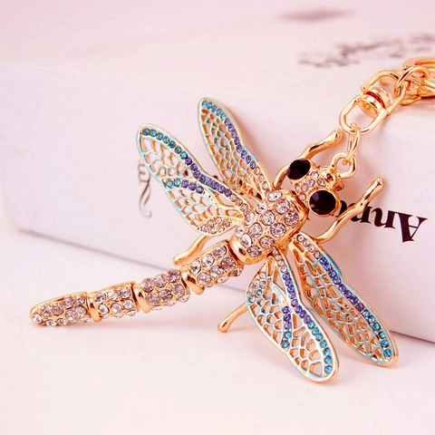 Dragonfly Keychain Zinc Alloy Rhinestone Enamel Metal Bag Charm Pendant For Women Girls Sparkling Gift