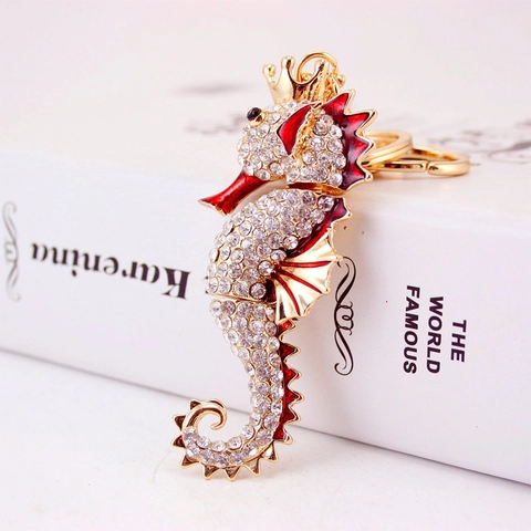 Simpatico Portachiavi Cavalluccio Marino con Corona in Lega di Zinco Strass Smalto Anello Chiavi Auto Ciondolo Borsa Gioielli Regalo per Donna