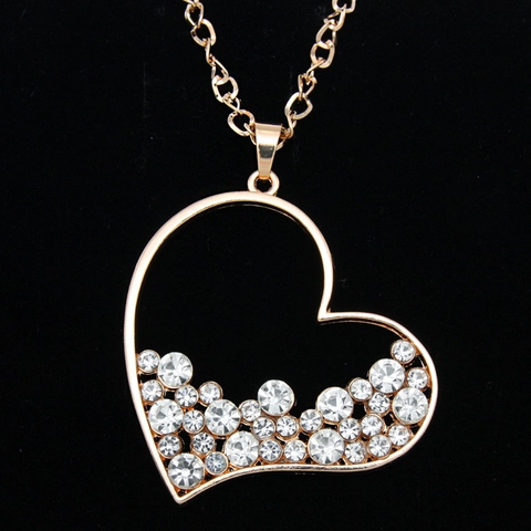 Collana Con Pendente A Cuore Cavo Lega Strass Incastonato Catena Lunga Gioielli Di Moda Per Donne