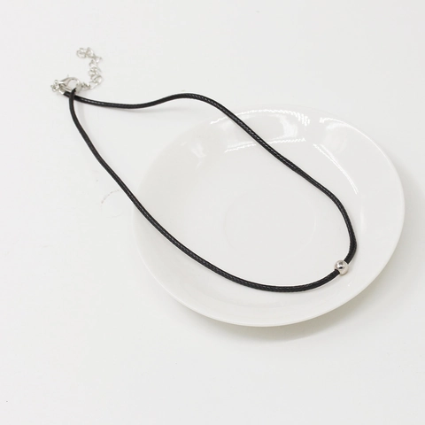 Minimalist Black Leather Cord Choker Necklace With Small Copper Silver Bead Pendant For Women Simple Clavicle Chain