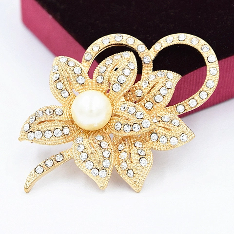Elegante Legering Broche Speld Met Glinsterende Steentjes En Kunstparels Mode-Sieraden Voor Dames