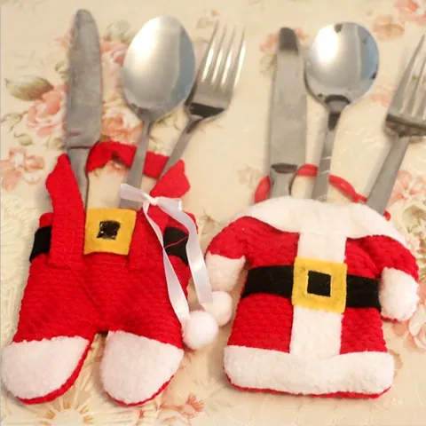 Christmas Cutlery Holder Santa Claus Mini Clothes And Pants Shape Non Woven Fabric Festive Dinner Table Decor Pocket