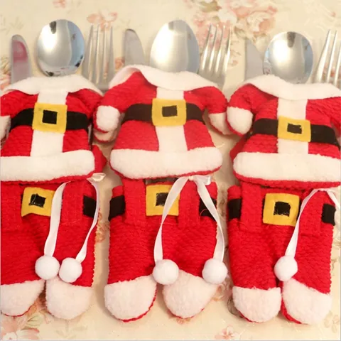 Christmas Cutlery Holder Santa Claus Mini Clothes And Pants Shape Non Woven Fabric Festive Dinner Table Decor Pocket