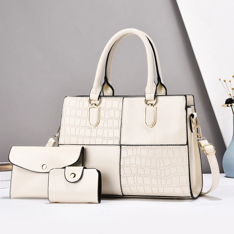 Sac À Main Femme En Cuir PU Tote Motif Crocodile Épissage Grande Capacité Sac À Épaule Pochette Porte Carte