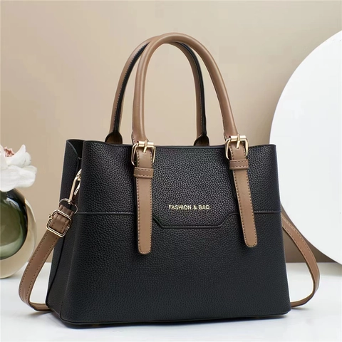 Borsa A Mano In Pelle PU Patchwork Da Donna Trama Litchi Multistrato Grande Capacità Borsa A Tracolla Con Hardware Dorato