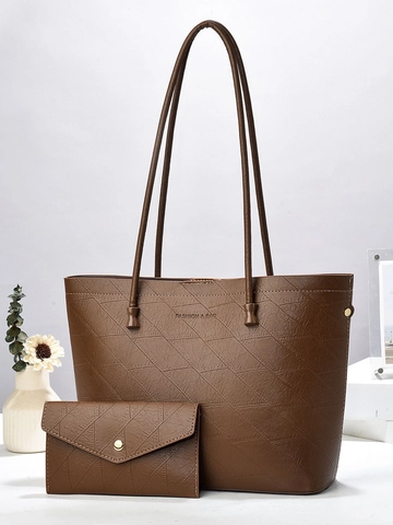 Women Retro PU Leather Tote Bag And Matching Small Pouch Large Capacity Embossed Texture Shoulder Bag For Daily Office Commute