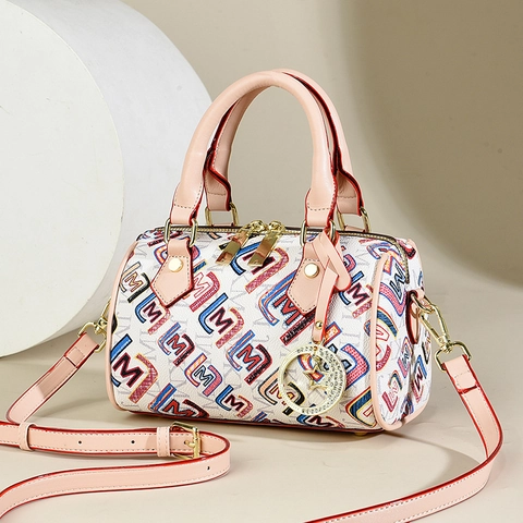 Borsa Boston Da Donna Di Moda Pelle PU Stampa Lettere Borsa A Tracolla A Mano Con Pendente Stella Luna Chic