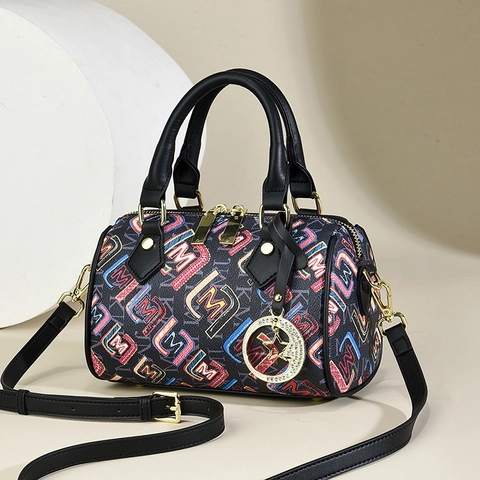 Borsa Boston Da Donna Di Moda Pelle PU Stampa Lettere Borsa A Tracolla A Mano Con Pendente Stella Luna Chic