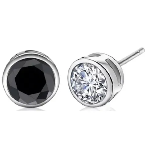 925 Sterling Silver Stud Earrings Round Cubic Zirconia Bezel Setting Minimalist Unisex For Men And Women
