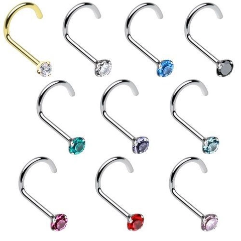 Stainless Steel Nose Studs Colorful Zircon L-Shaped Screw Curved Body Piercing Jewelry Sparkling Minimalist For Women
