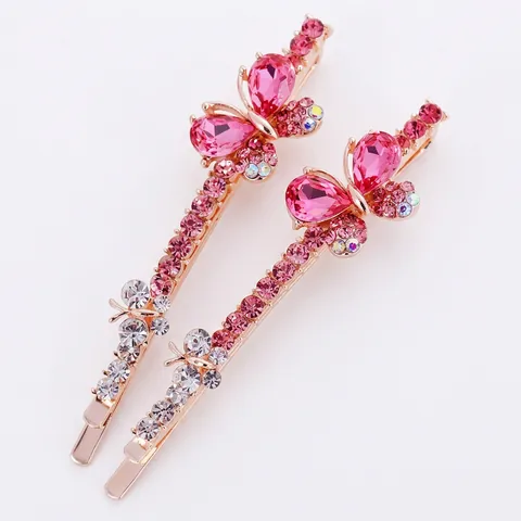 Pinzas Para El Cabello Con Mariposas Y Flores Para Mujer Horquillas Brillantes De Aleación Cristal Coreano Elegante