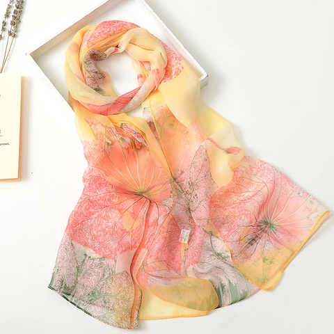 Sciarpa Lunga In Raso Donna Stampa Floreale Sfumata Protezione Solare Leggera Scialle Elegante