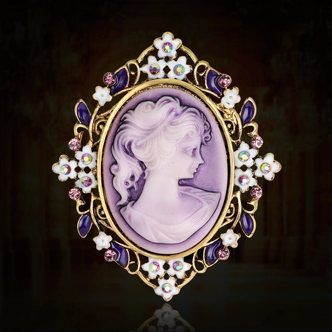 Vintage Cameo Brooch Pin Alloy Resin Rhinestone Enamel Flower Victorian Baroque Style Jewelry Accessories For Women